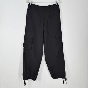 NWT NIA 100% Nylon Black Wide Leg Cargo Pants Cinchable Hems Women’s Size Medium